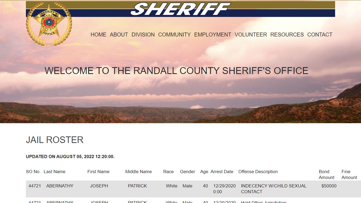 Randall County Sheriff's Office - Jail Roster