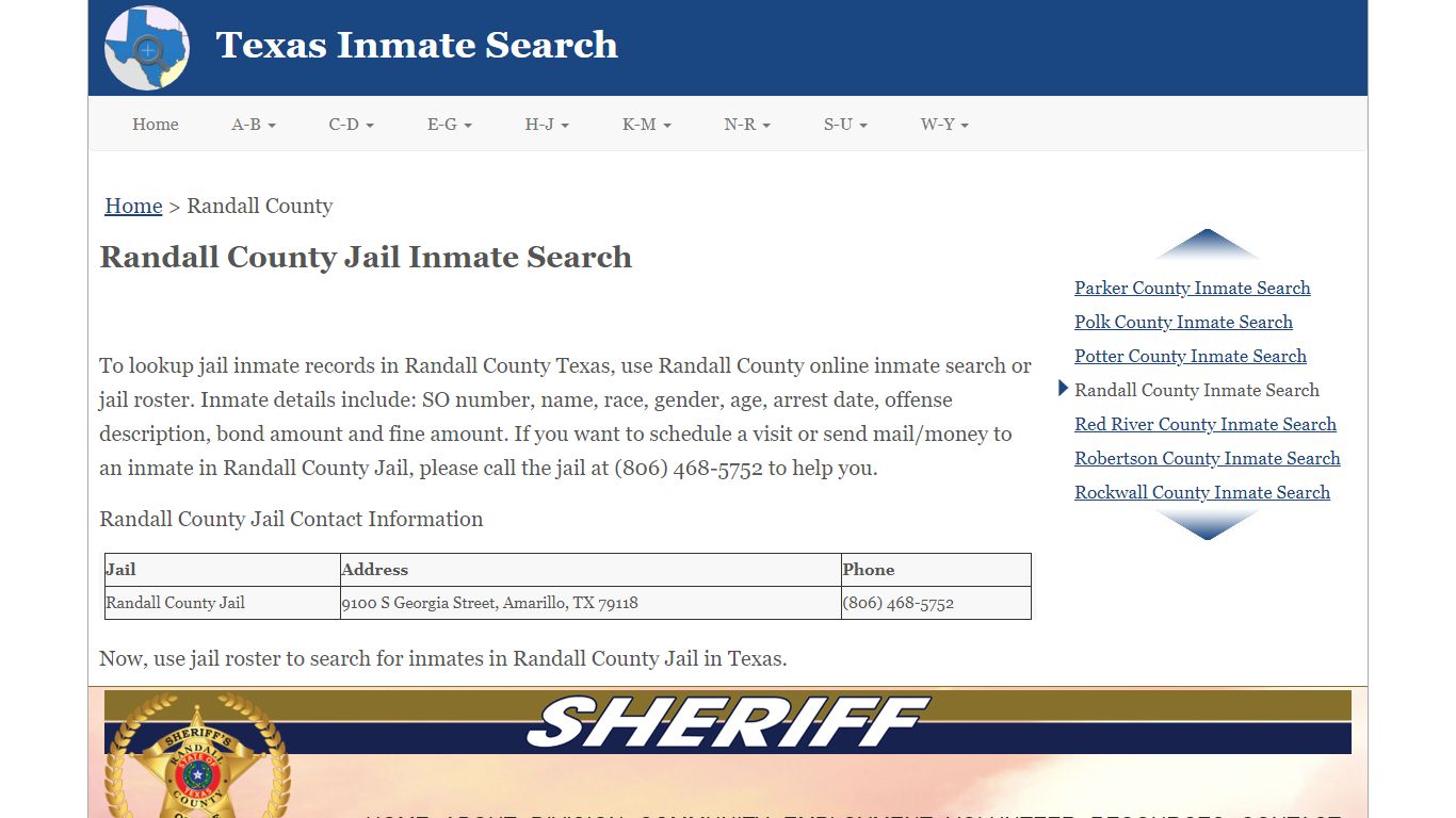 Randall County TX Jail Inmate Search